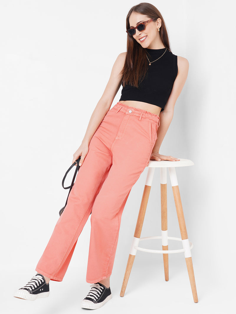 Women Salmon K5031 High-Rise Wide Leg Jeans