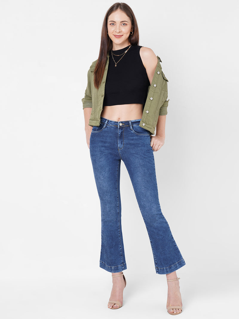 Women Blue K5013 High-Rise Flare Jeans