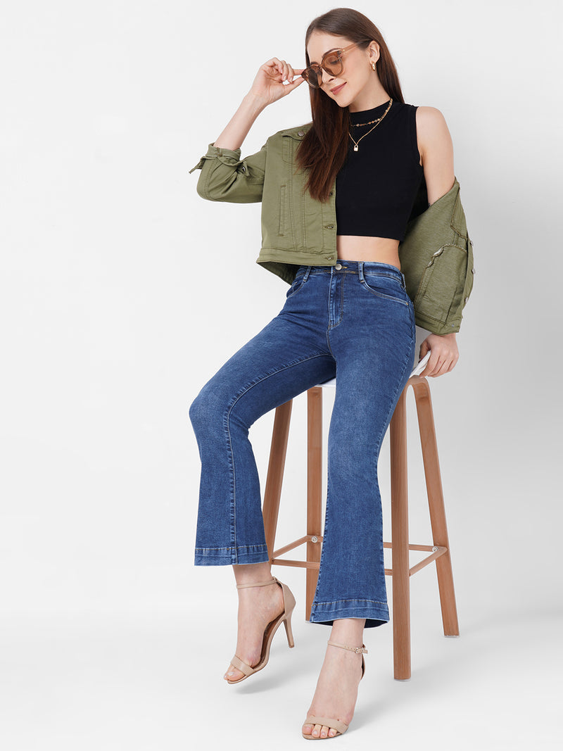 Women Blue K5013 High-Rise Flare Jeans