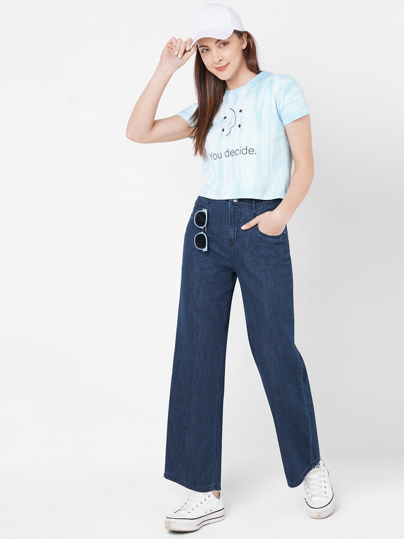 Women Navy Blue K5031 High-Rise Wide Leg Jeans