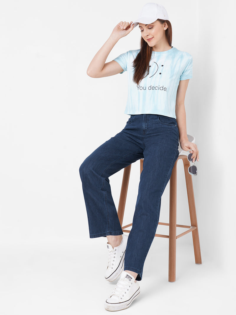 Women Navy Blue K5031 High-Rise Wide Leg Jeans