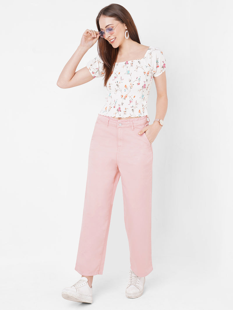 Women Pink K5031 High-Rise Wide Leg Jeans