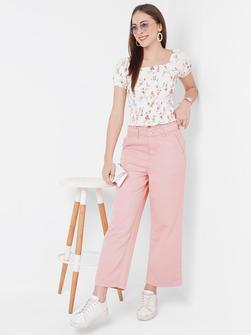 Women Pink K5031 High-Rise Wide Leg Jeans