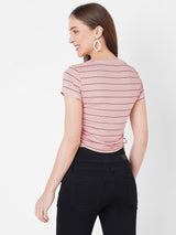 Women Pink Crop Stripe T-Shirt