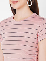 Women Pink Crop Stripe T-Shirt
