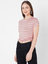 Women Pink Crop Stripe T-Shirt