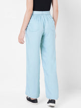Women Light Blue High-Rise Paper Bag Wide Leg