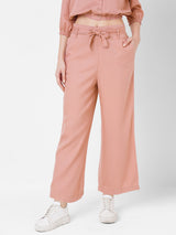 Women Pink High-Rise Paper Bag Culottes