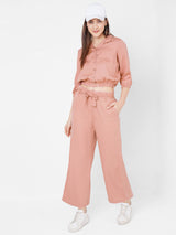 Women Pink High-Rise Paper Bag Culottes