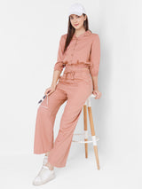 Women Pink High-Rise Paper Bag Culottes