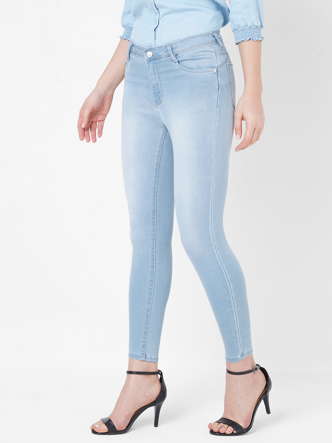 Women Blue K4068 Mid-Rise Push Up Super Skinny Jeans