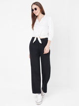 Women Off White Tie-Up Printed Crop Shirt