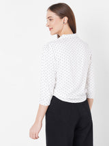 Women Off White Tie-Up Printed Crop Shirt
