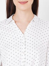 Women Off White Tie-Up Printed Crop Shirt