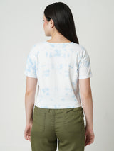 Women Sky Tie & Dye Chest Printed Crop Tshirt