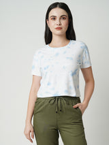 Women Sky Tie & Dye Chest Printed Crop Tshirt