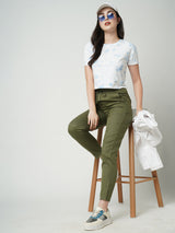 Women Sky Tie & Dye Chest Printed Crop Tshirt