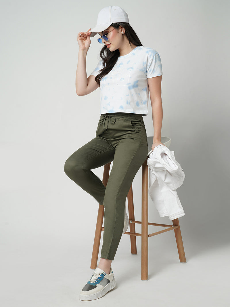 Women Olive High Rise Paper Bag Pants