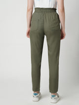 Women Olive High Rise Paper Bag Pants