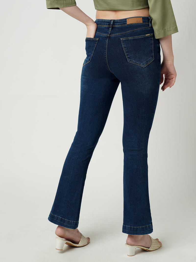 Women Navy K5094 High Rise Mini Flare Jeans