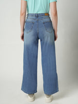 Women Blue K5031 High Rise Wide Leg Jeans