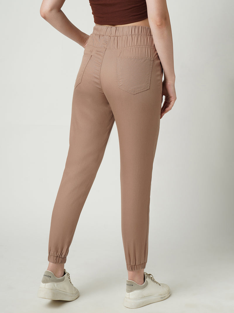 Women Dusty Rose Solid High Rise Jogger