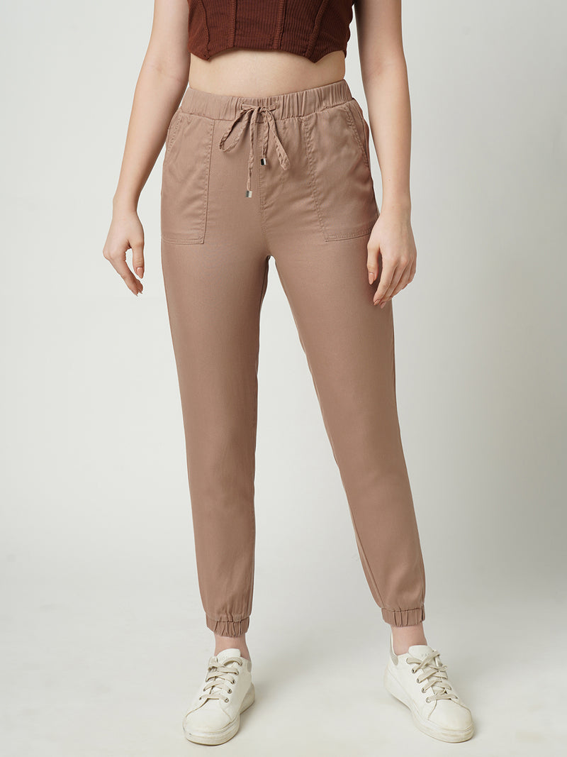 Women Dusty Rose Solid High Rise Jogger