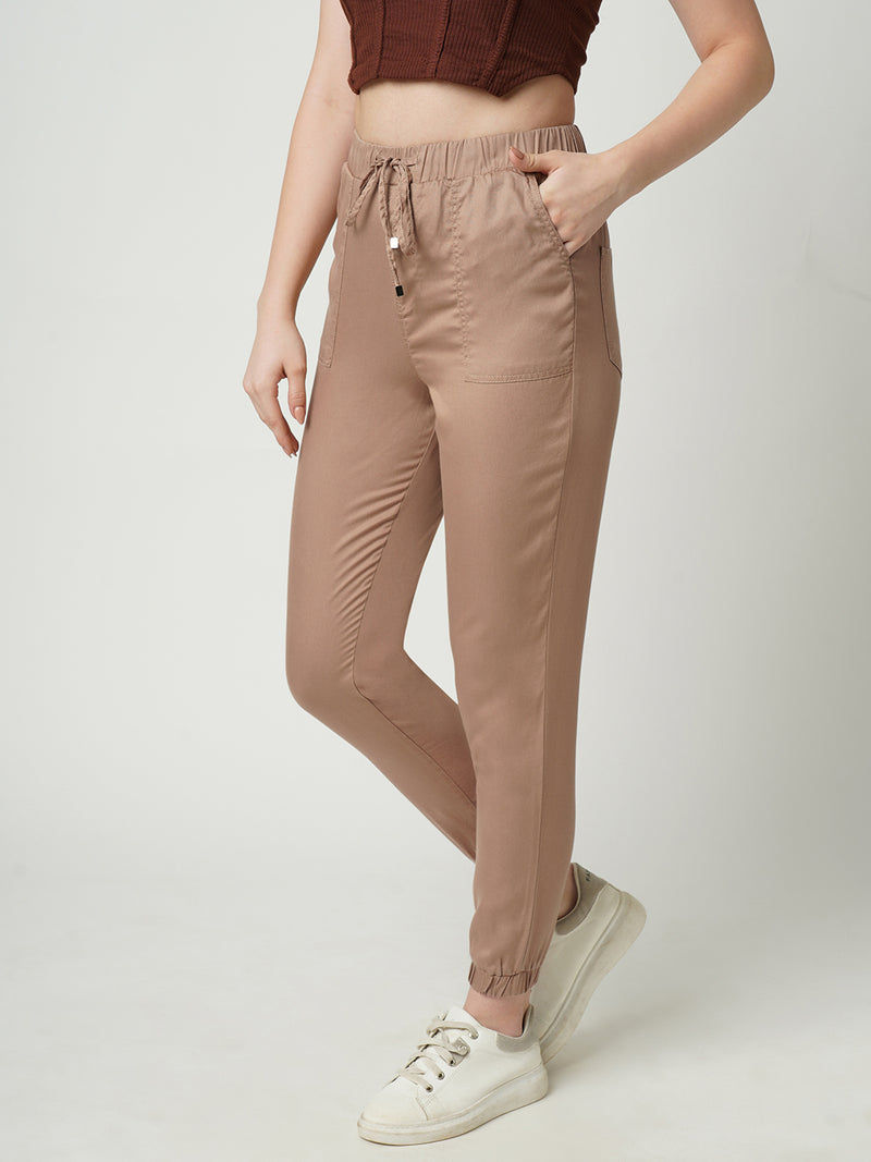 Women Dusty Rose Solid High Rise Jogger