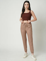 Women Dusty Rose Solid High Rise Jogger