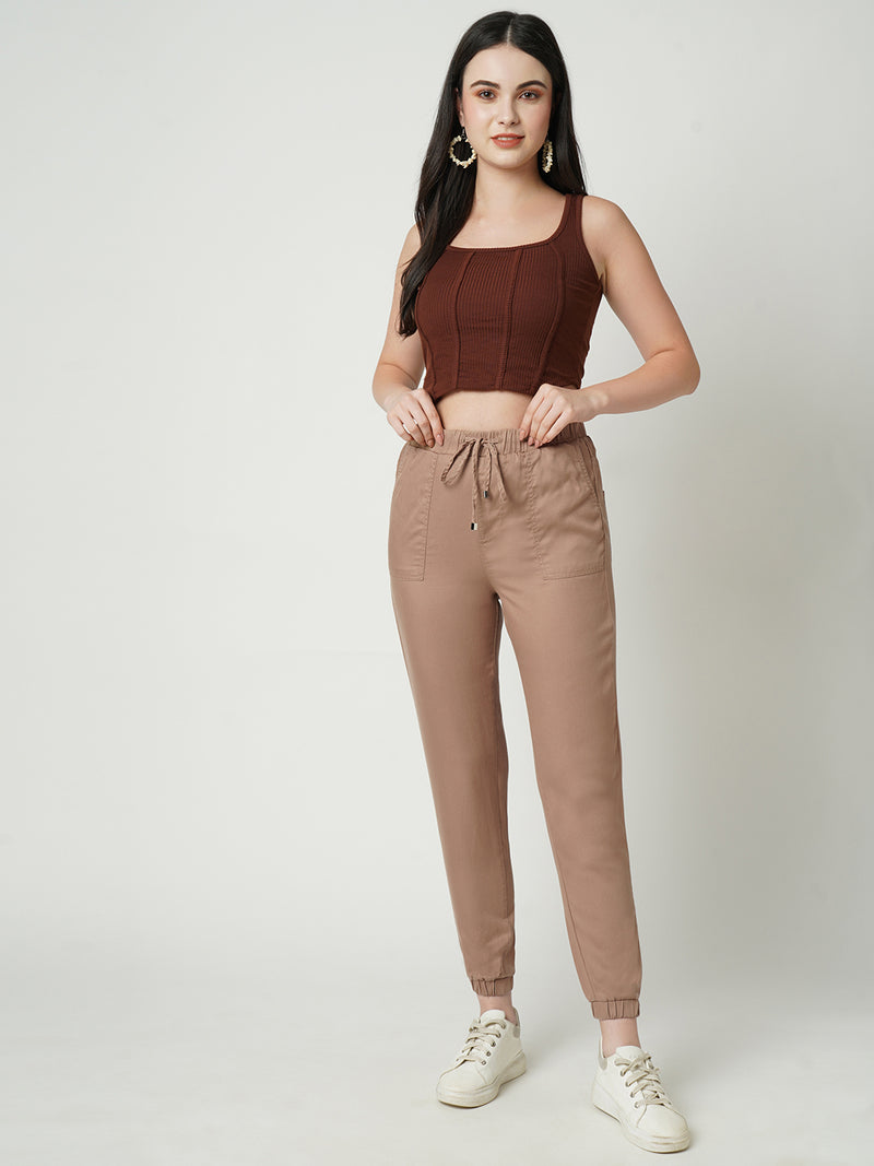 Women Dusty Rose Solid High Rise Jogger