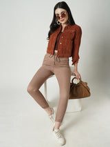 Women Dusty Rose Solid High Rise Jogger