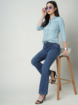 Women Blue K5013 High Rise Flare Jeans