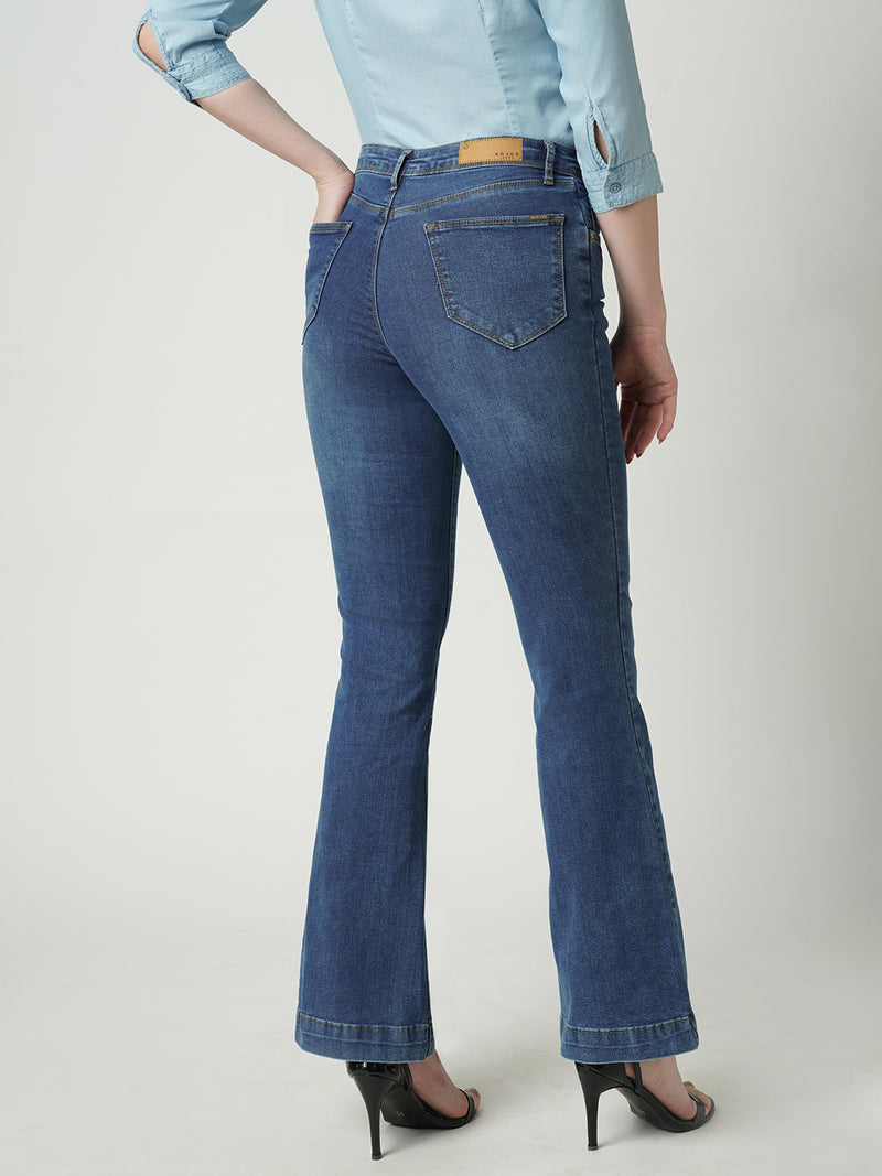 Women Blue K5013 High Rise Flare Jeans