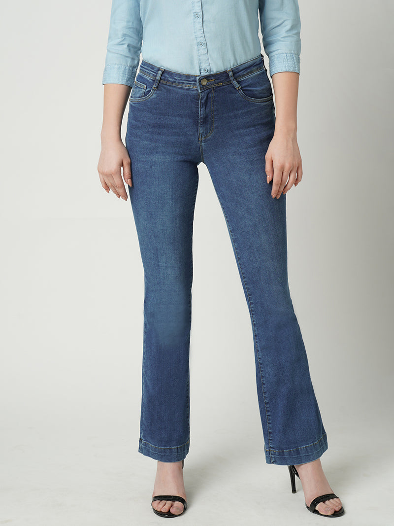 Women Blue K5013 High Rise Flare Jeans