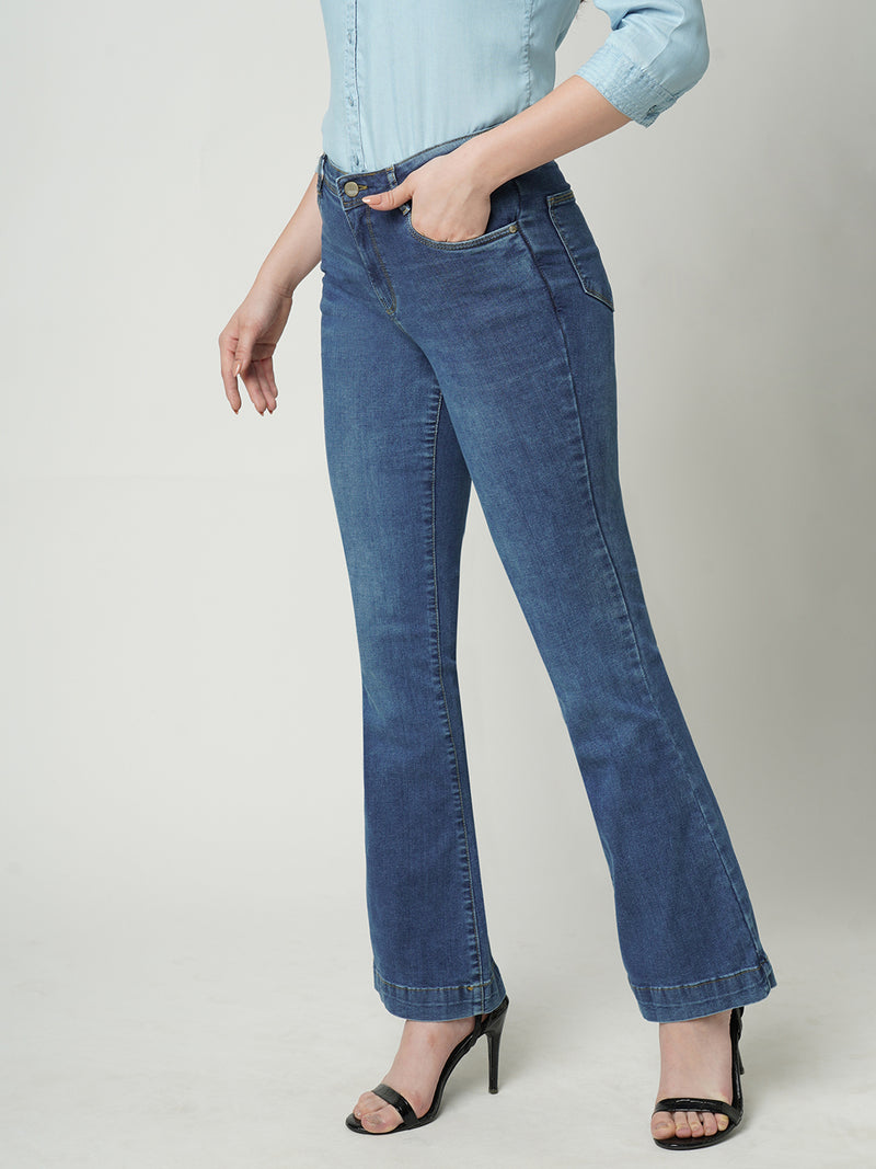 Women Blue K5013 High Rise Flare Jeans
