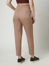 Women Dusty Rose High Rise Paper Bag Pants