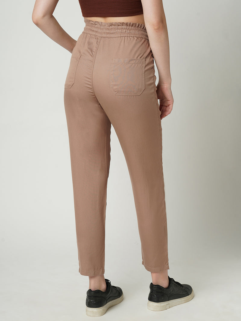Women Dusty Rose High Rise Paper Bag Pants