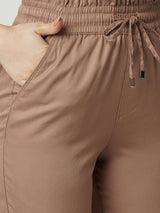 Women Dusty Rose High Rise Paper Bag Pants