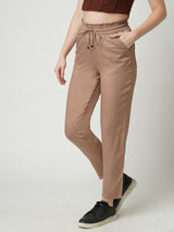 Women Dusty Rose High Rise Paper Bag Pants