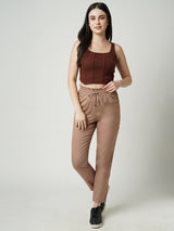Women Dusty Rose High Rise Paper Bag Pants