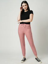 Women Blush Pink Solid High Rise Jogger