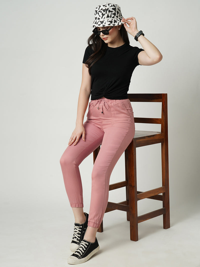 Women Blush Pink Solid High Rise Jogger