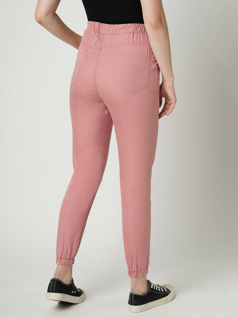Women Blush Pink Solid High Rise Jogger