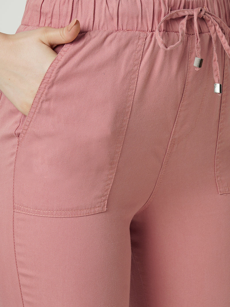 Women Blush Pink Solid High Rise Jogger