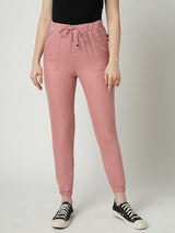Women Blush Pink Solid High Rise Jogger