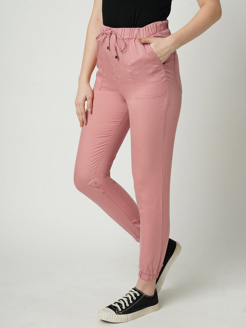 Women Blush Pink Solid High Rise Jogger