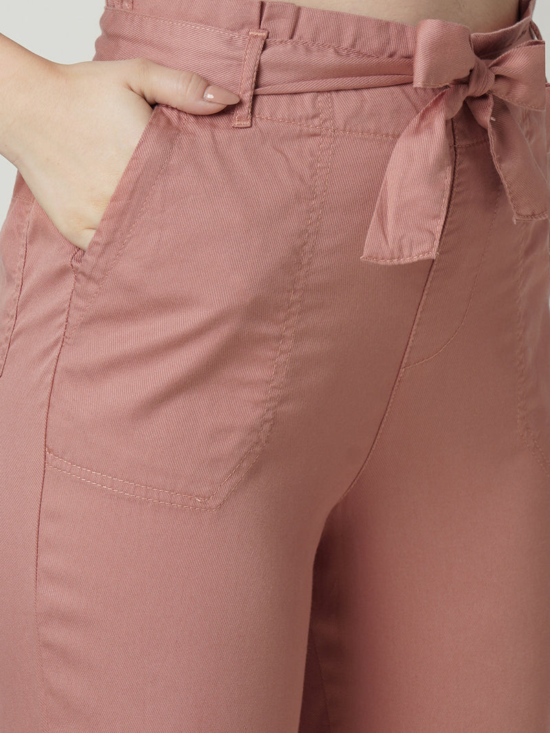 Women Blush Pink High Rise Paper Bag Pants