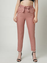 Women Blush Pink High Rise Paper Bag Pants