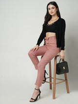 Women Blush Pink High Rise Paper Bag Pants