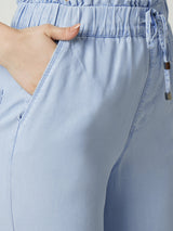 Women Blue High Rise Paper Bag Pants